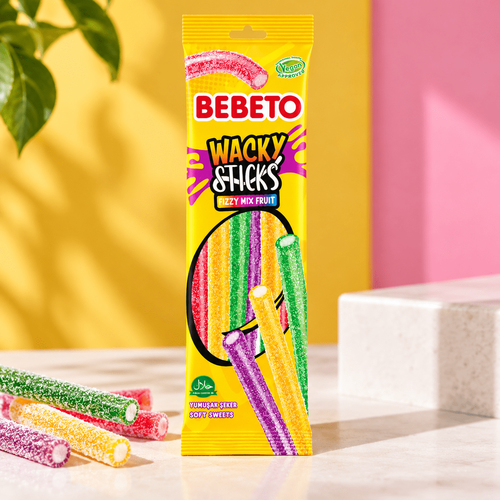 Bebeto Wacky Sticks Fizzy Mix Fruit bonbons acidulés aux fruits