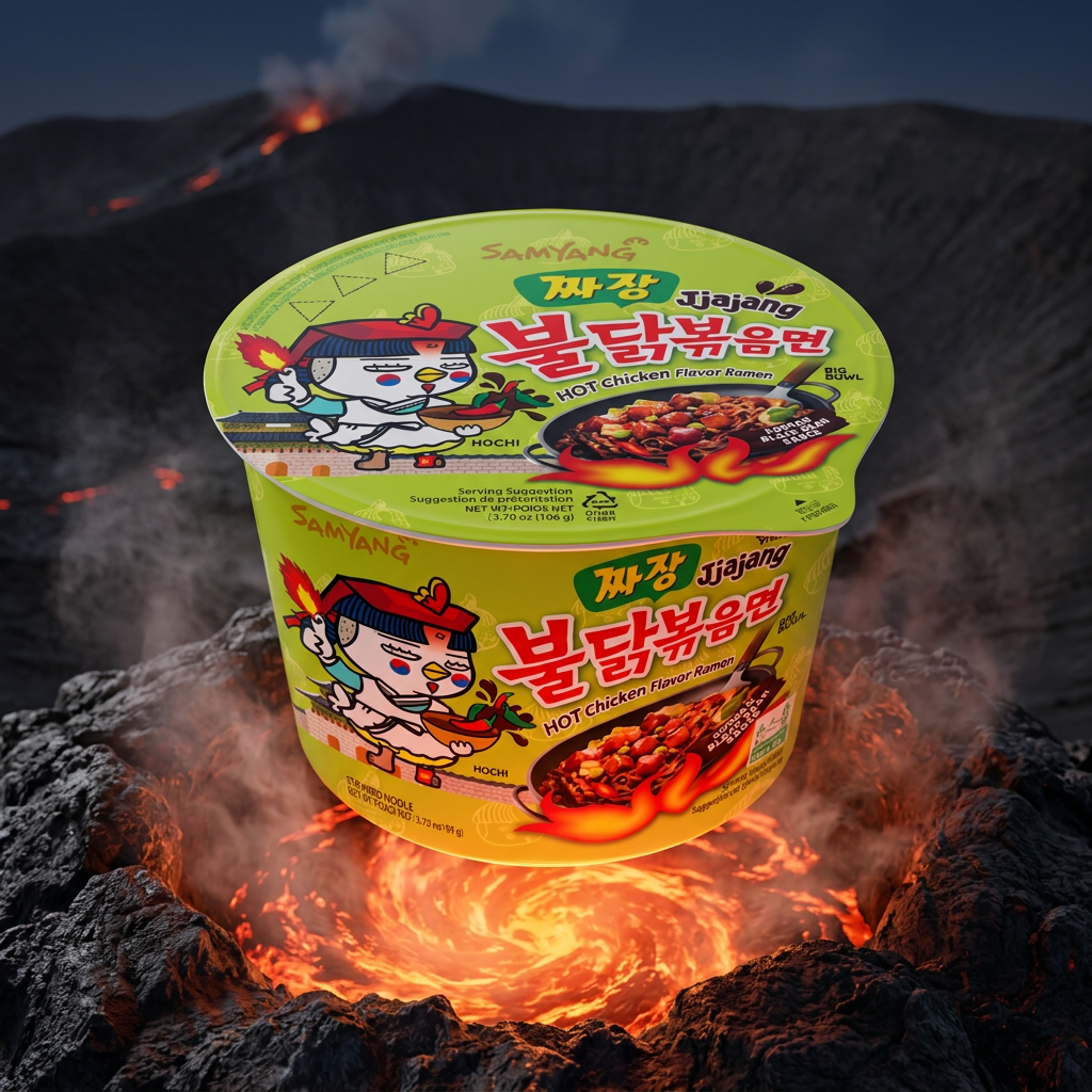 Samyang Ramen Bowl Hot Chicken Jjajang, nouilles épicées coréennes en bol, disponible sur My American Shop