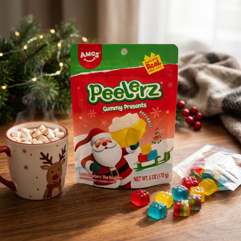 Amos Peelerz bonbons gummies cadeaux de Noël, format sachet, confiserie americaine, disponible sur My American Shop