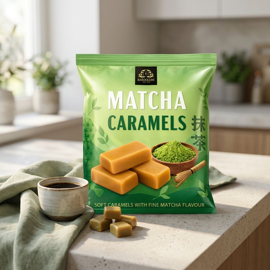 Bardollini Matcha Caramels, bonbons mous caramel et thé matcha, importés, disponible sur My American Shop