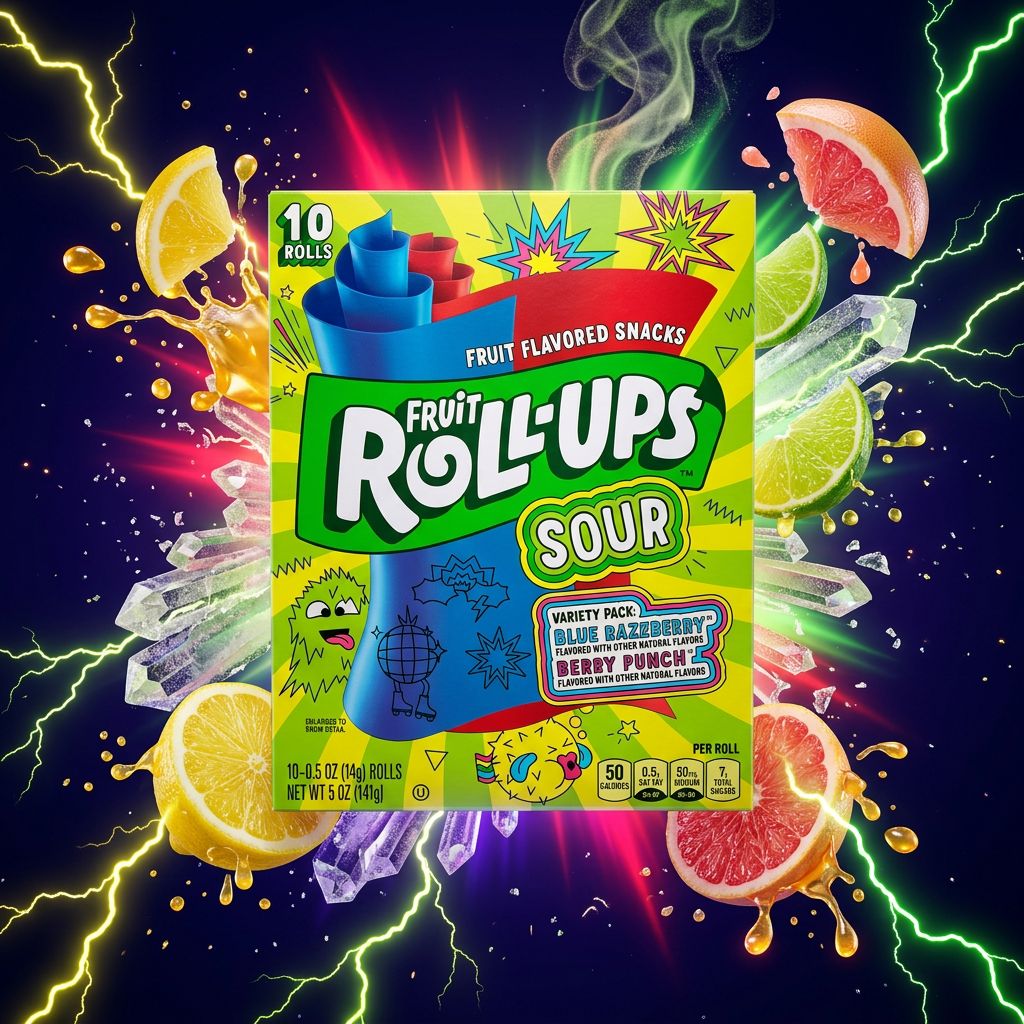 Betty Crocker Fruit Roll-Ups Sour, snack américain fruité acidulé en rouleau, disponible sur My American Shop