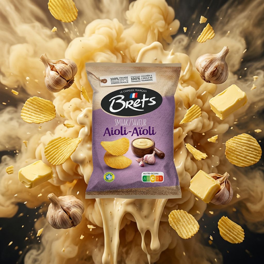 Chips Brets Flavour Aïoli, saveur ail et beurre, format épais artisanal, origine France, disponible sur My American Shop