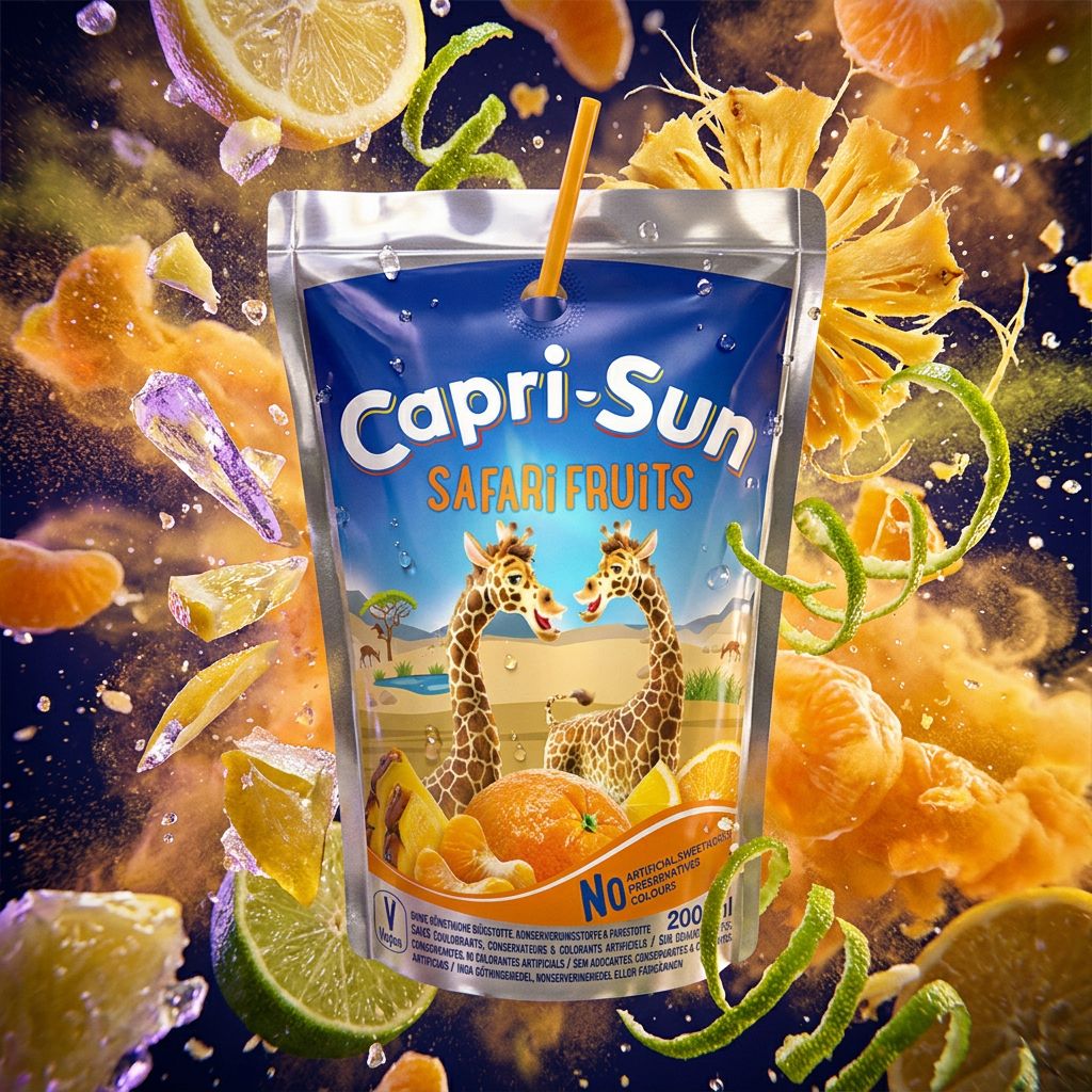 Capri Sun Safari Fruits, gourde souple saveur agrumes tropicaux, boisson importée, disponible sur My American Shop
