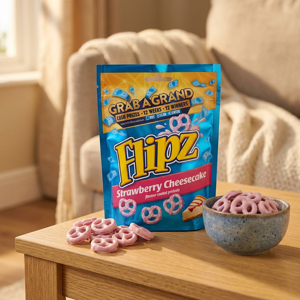 Flipz Strawberry Cheesecake, bretzels enrobés saveur cheesecake fraise, snack américain importé, disponible sur My American Shop