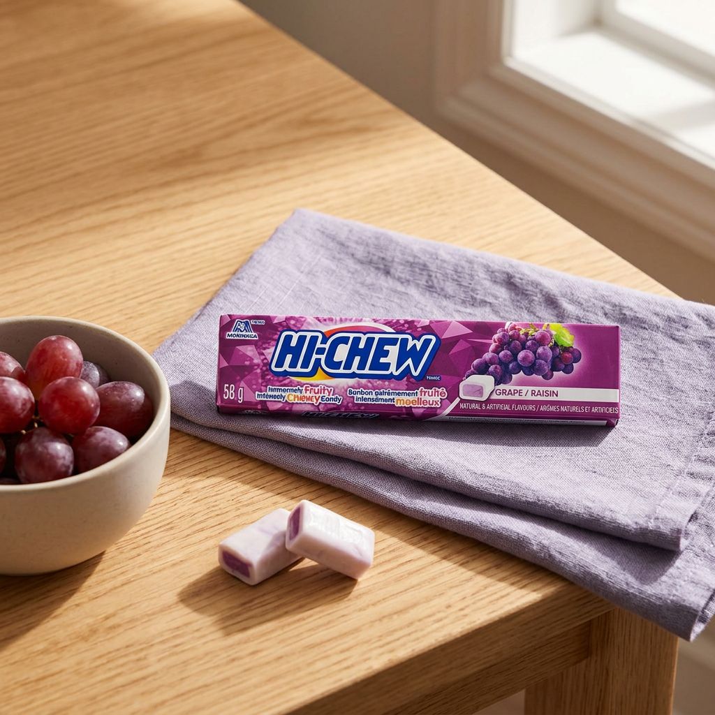 Hi-Chew Grape Stick, bonbon mâché japonais au raisin rouge, format stick, disponible sur My American Shop