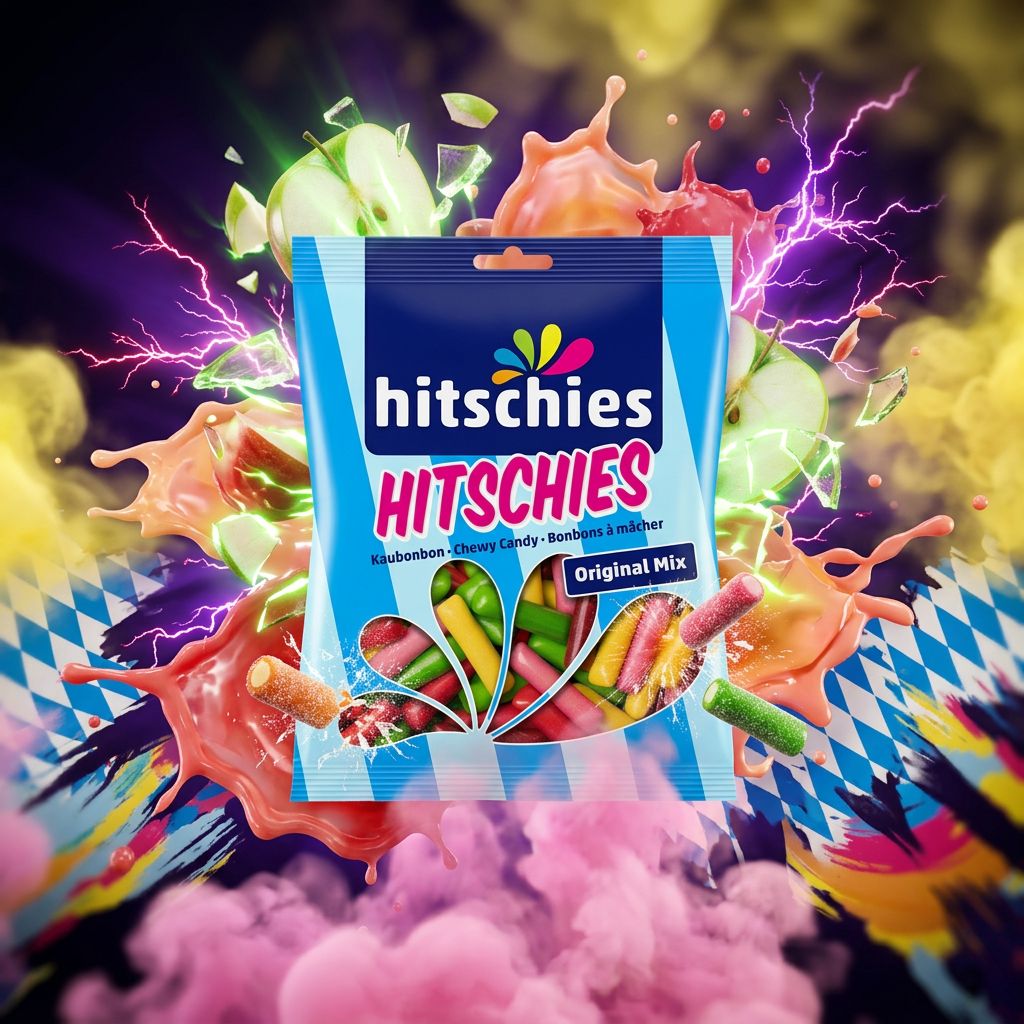 Hitschies Original Mix, bonbons tendres fruités allemands pomme fraise framboise pêche citron, disponible sur My American Shop