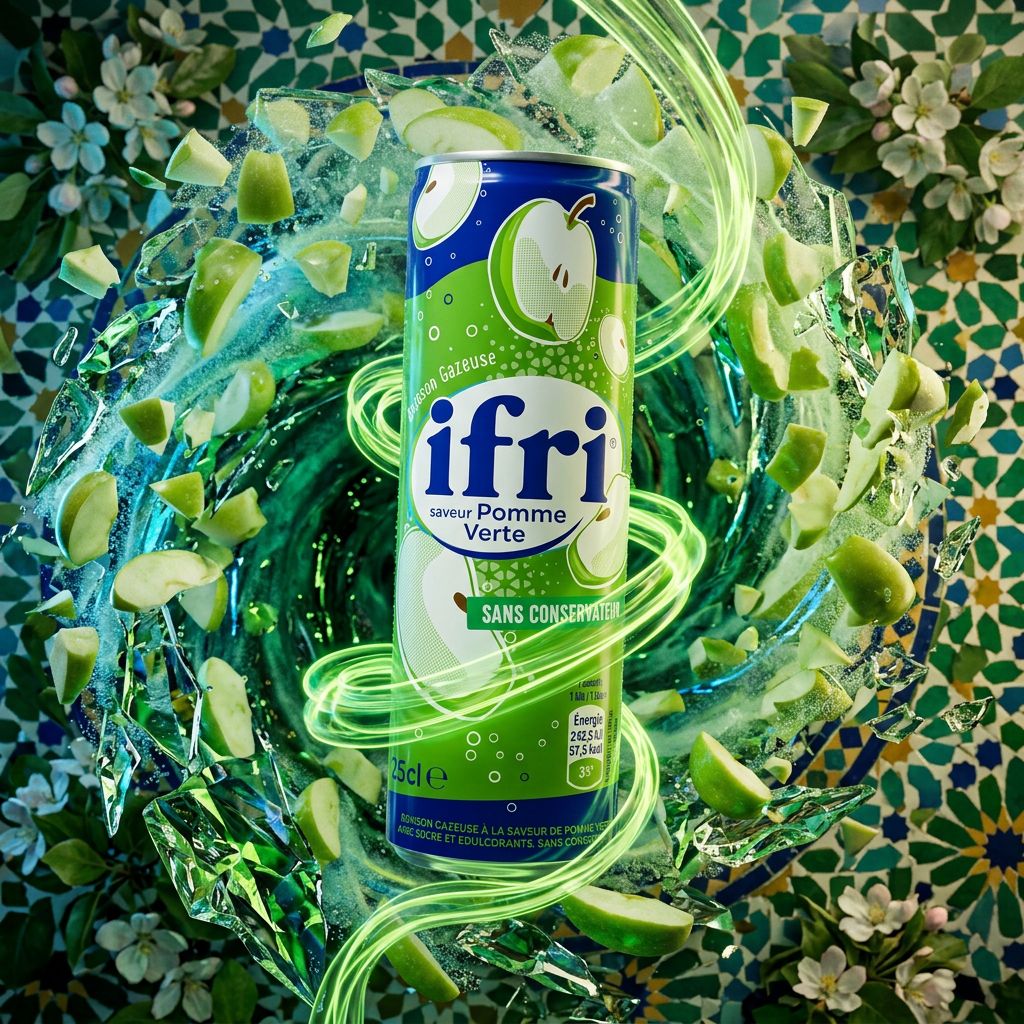 Ifri Carbonated Green Apple, soda gazeux aromatisé pomme verte, 33cl, origine Algérie, disponible sur My American Shop