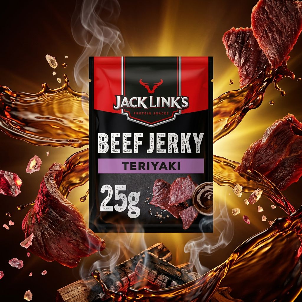 Jack Link's Beef Jerky Teriyaki, sachet de viande séchée sucrée-salée, snack protéiné américain, disponible sur My American Shop