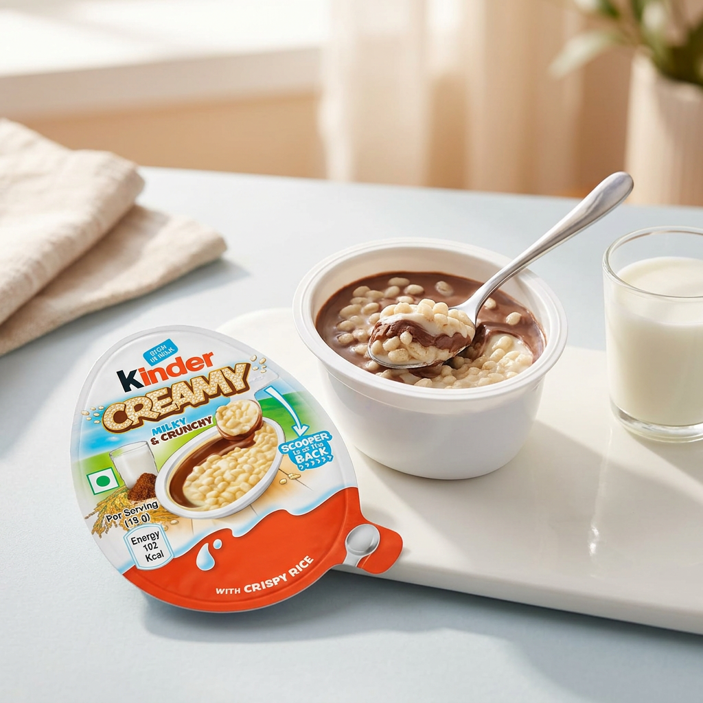Kinder Creamy, pot de crème fondante lait et cacao signature Kinder Ferrero, texture aérienne et onctueuse à déguster à la cuillère, format gourmand importé disponible sur My American Shop.