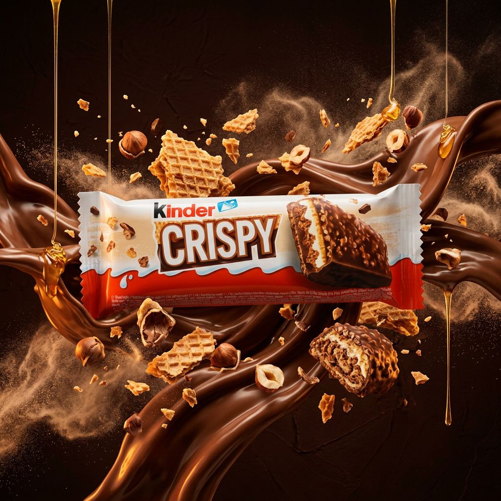 Kinder Crispy Waffle, gaufrette enrobée chocolat au lait noisette, biscuit import Europe, disponible sur My American Shop