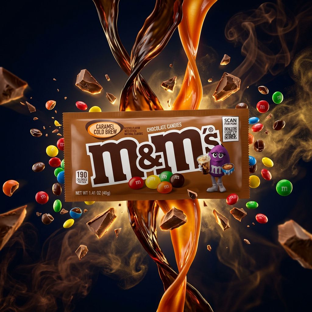 M&M's Caramel Cold Brew, bonbons américains chocolat caramel café, sachet importé USA, disponible sur My American Shop