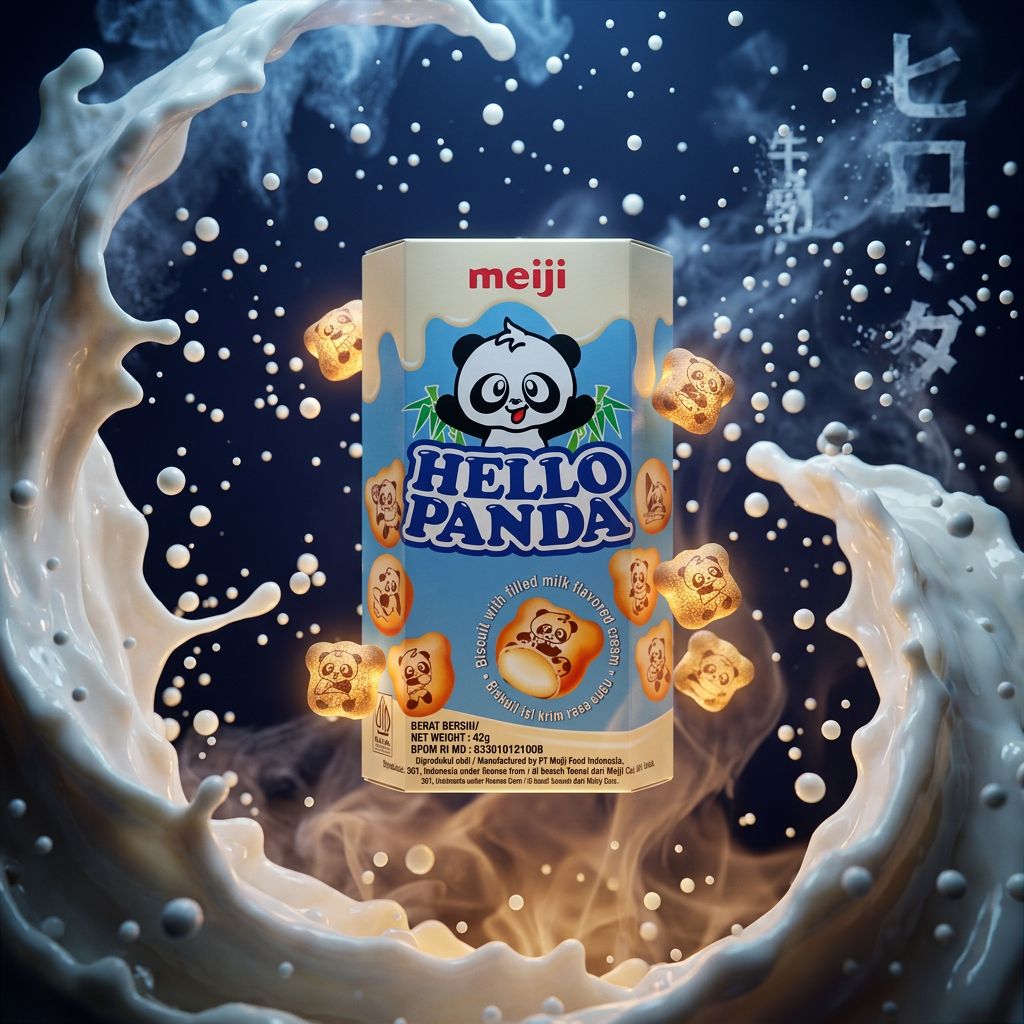 Meiji Hello Panda Milk, biscuits japonais fourrés crème lait, format boite, origine Japon, disponible sur My American Shop