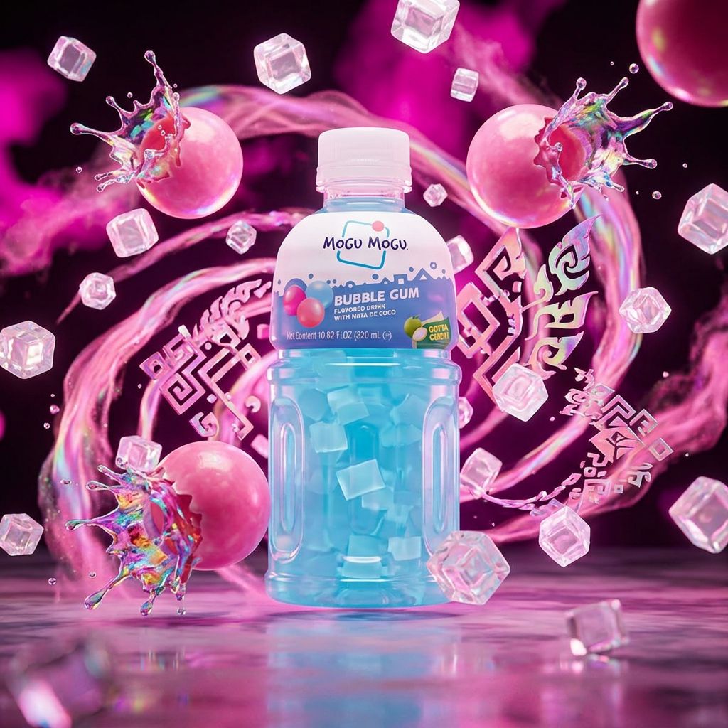 Mogu Mogu Bubble Gum, boisson thaïlandaise avec nata de coco, 320ml, disponible sur My American Shop