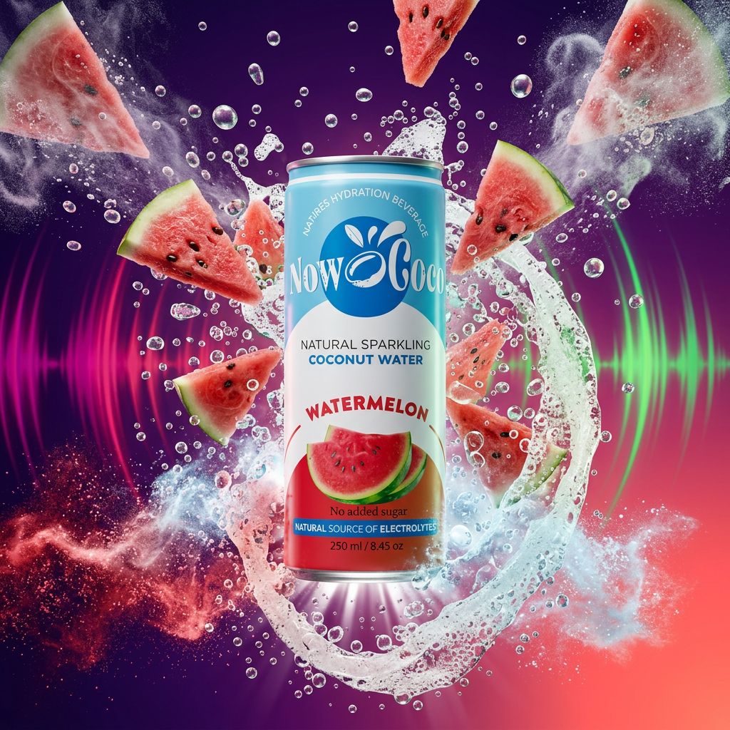 Now Coco Sparkling Coconut Water Watermelon, eau de coco pétillante pastèque importée, disponible sur My American Shop