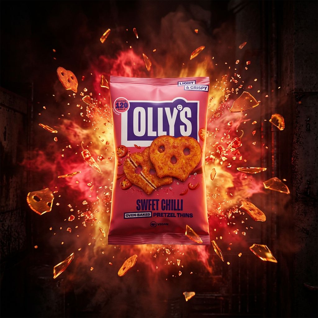 Olly's Pretzel Thins Sweet Chilli, snack croustillant saveur douce-pimentée, marque britannique, disponible sur My American Shop