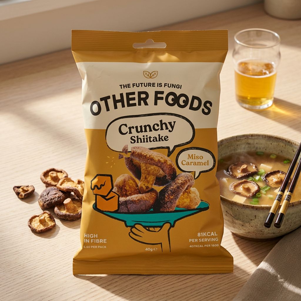 Other Foods Crunchy Shiitake Crisps saveur Miso Caramel, snack vegan croustillant, disponible sur My American Shop