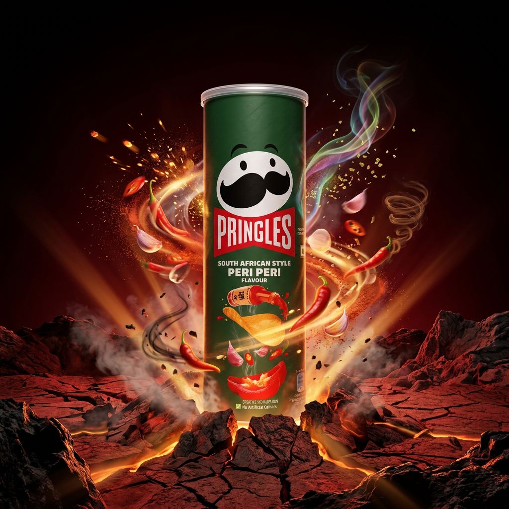 Pringles South African Style Peri Peri, tube importé d'Inde, saveur épicée peri-peri, disponible sur My American Shop