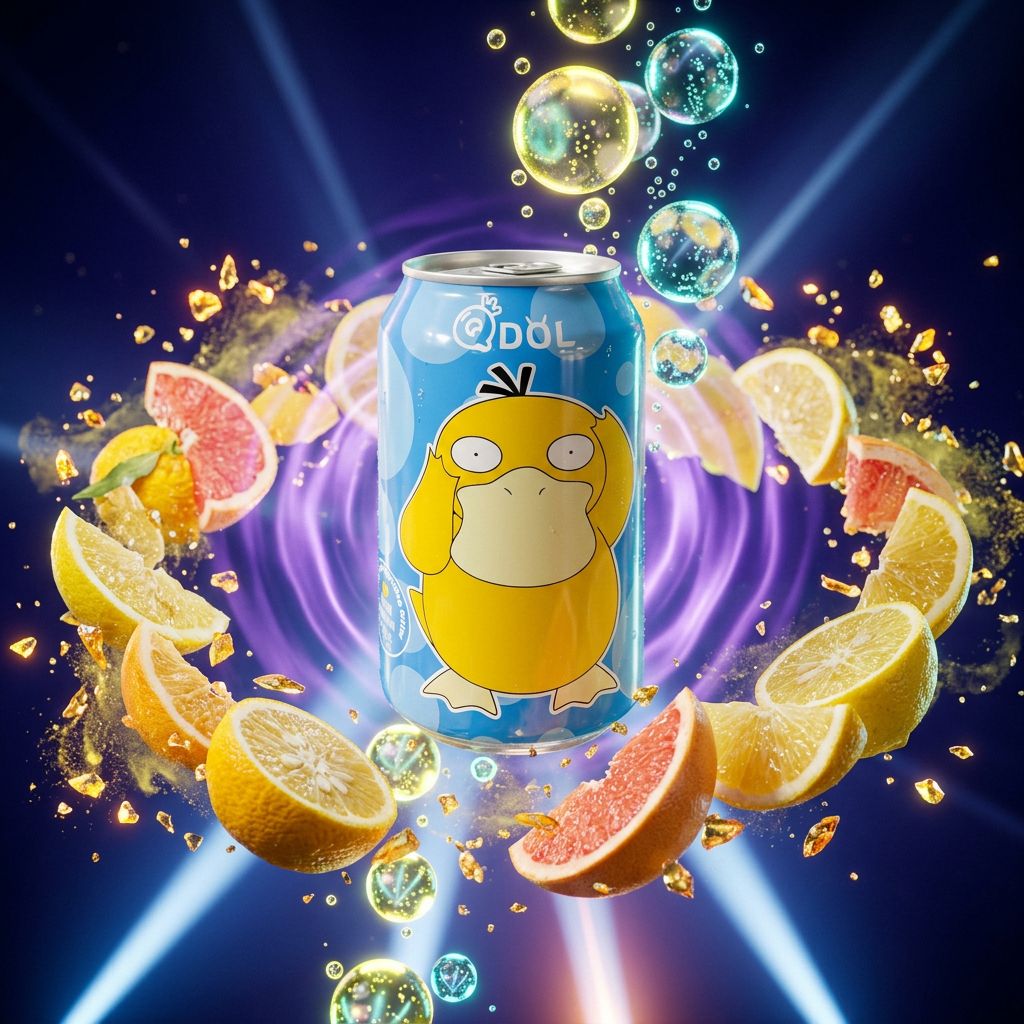 Canette QDOL Psyduck Pokemon eau petillante citrus sans sucre import Asie disponible sur My American Shop