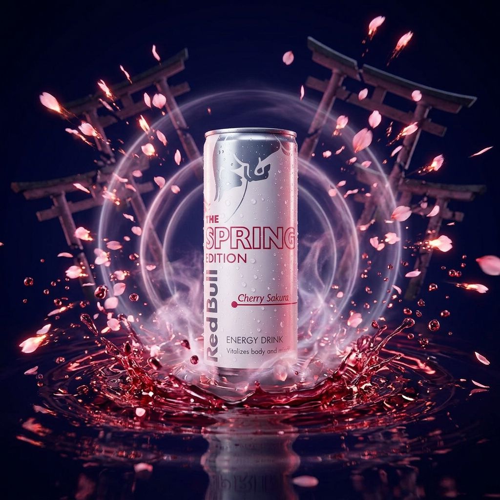 Red Bull Cherry Sakura, edition limitee printemps japonais, canette 250ml, disponible sur My American Shop