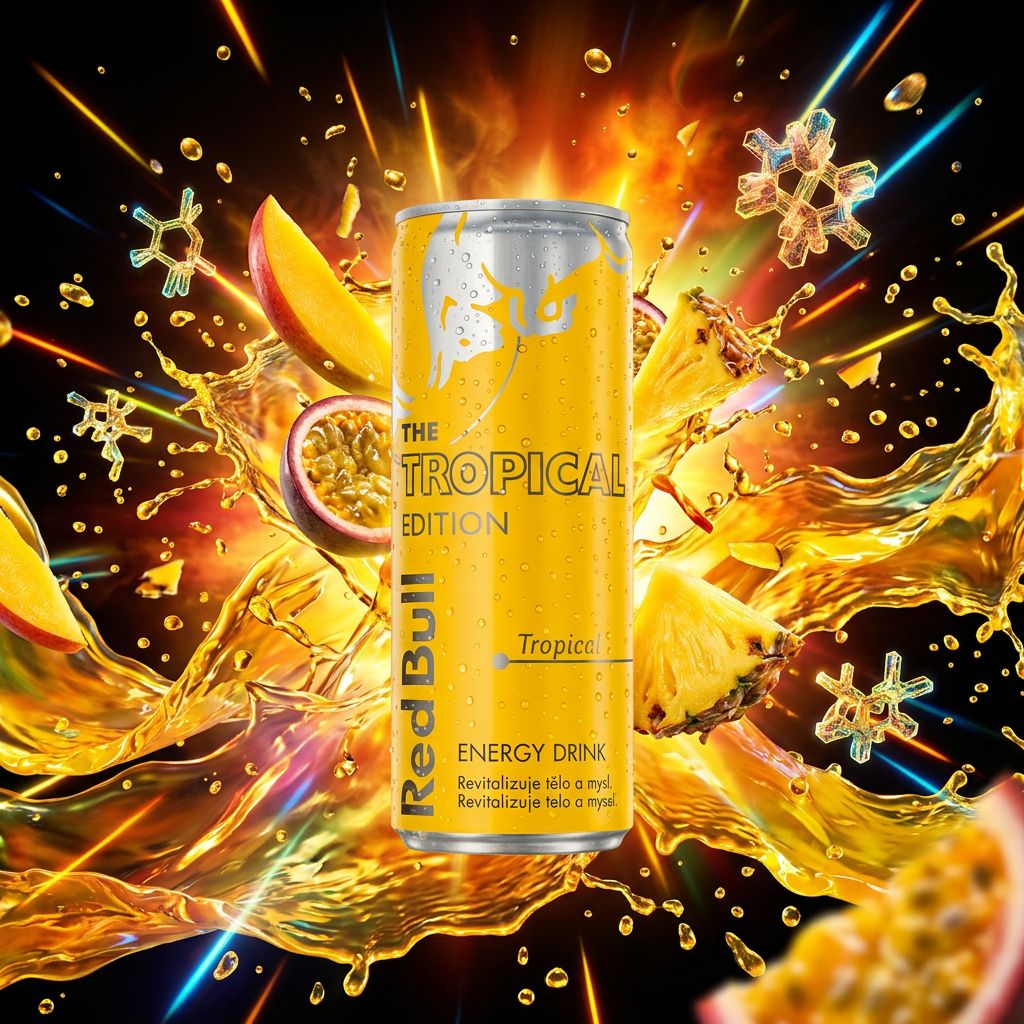 Red Bull Yellow Edition Tropical 250ml, saveur tropicale importée des USA, canette jaune, disponible sur My American Shop