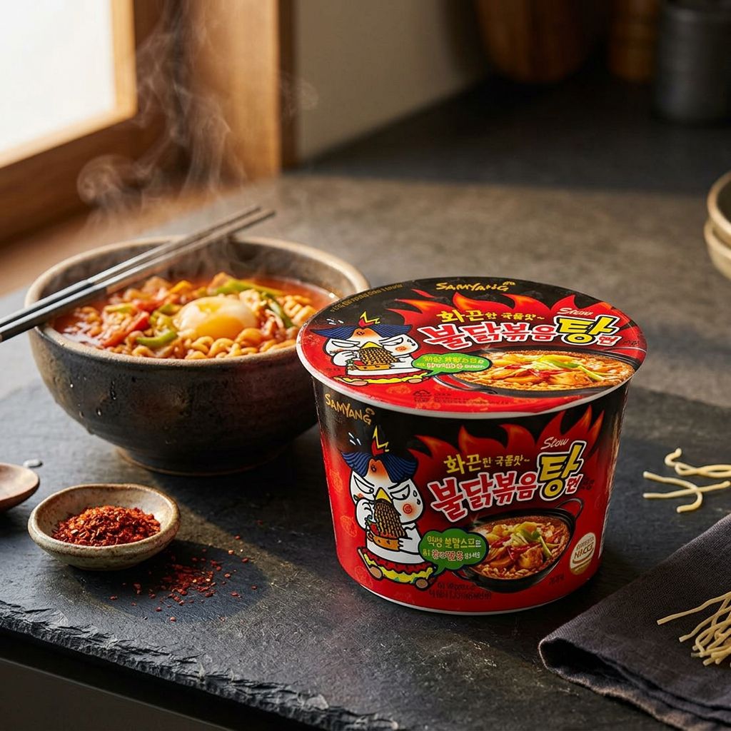 Samyang Hot Chicken Stew 120g, ragoût instantané épicé coréen au poulet et fromage, disponible sur My American Shop
