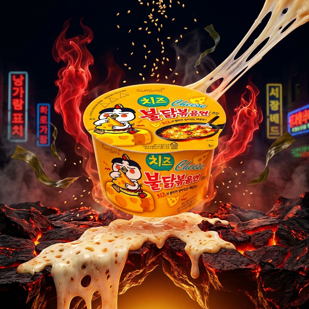 Samyang Ramen Bowl Hot Chicken Cheese Big, nouilles épicées fromage coréennes format généreux, disponible sur My American Shop