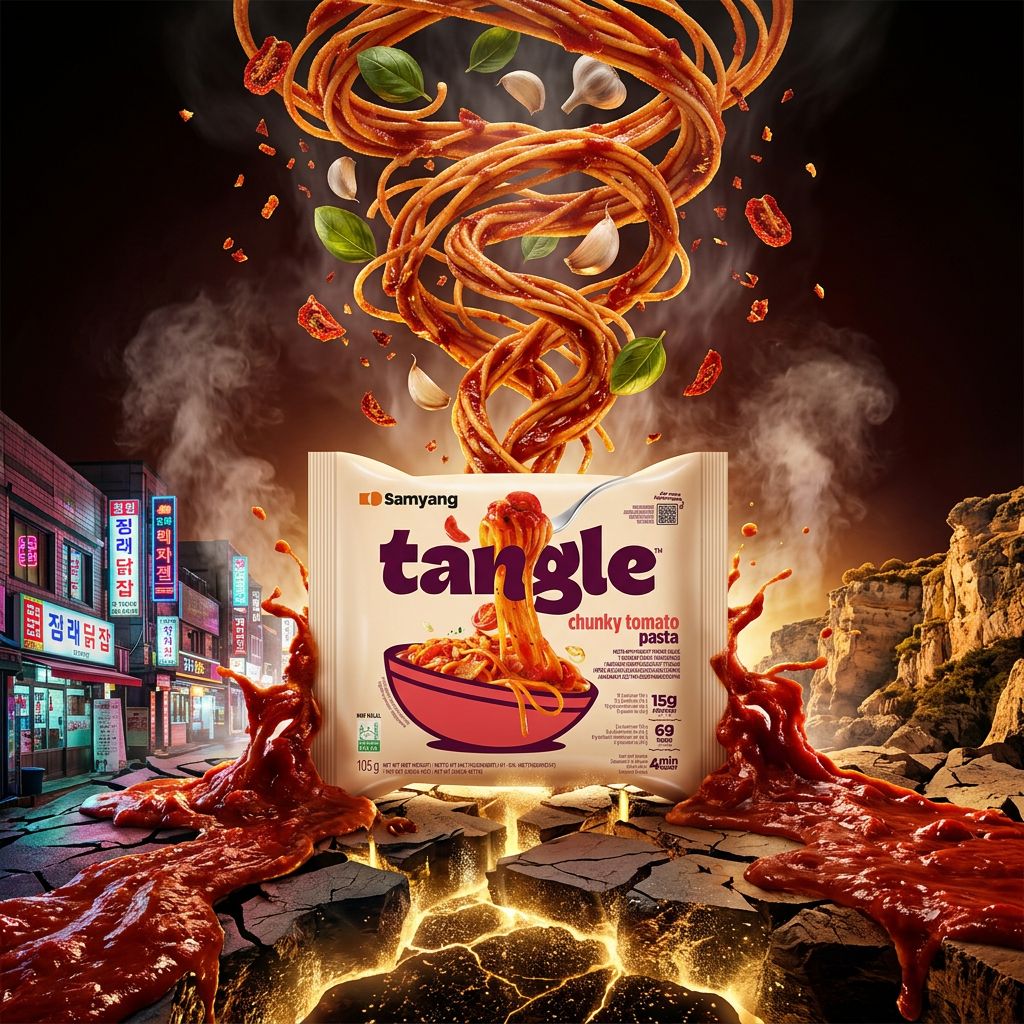 Samyang Tangle Pasta Sauce Tomate, nouilles instantanées coréennes format tangle, disponible sur My American Shop