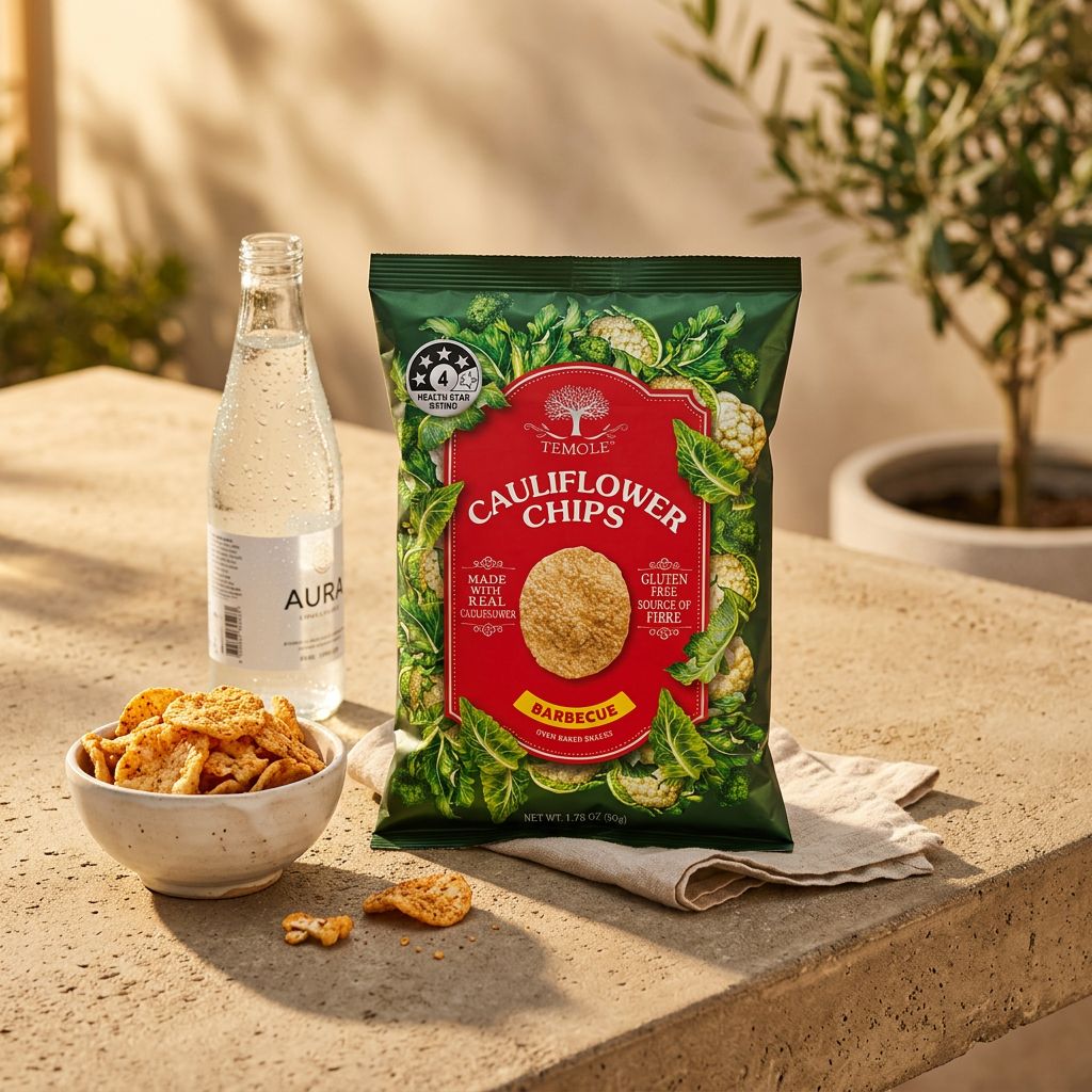 Temole Cauliflower Chips saveur barbecue, snack végétalien au chou-fleur, disponible sur My American Shop