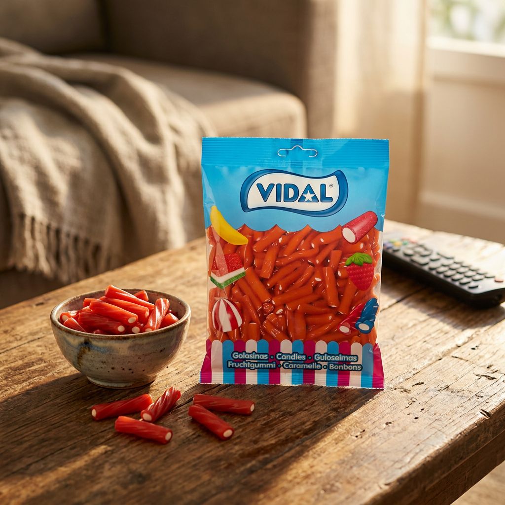 Vidal Screws Strawberry, bonbon en forme de vis fraise acidulée, marque espagnole, disponible sur My American Shop