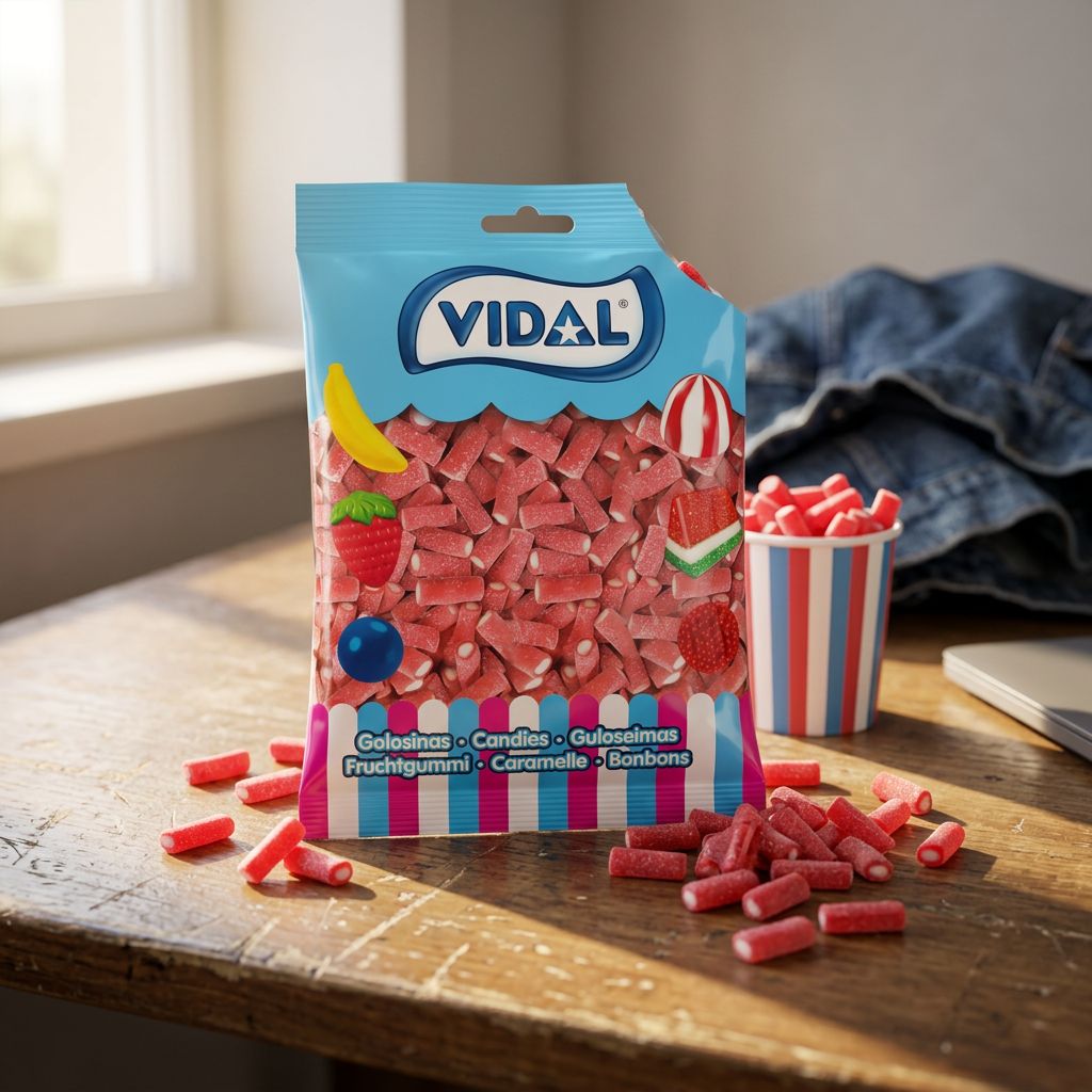 Vidal Sour Mini Pencils Strawberry, crayons gélifiés fraise acidulés espagnols, disponible sur My American Shop