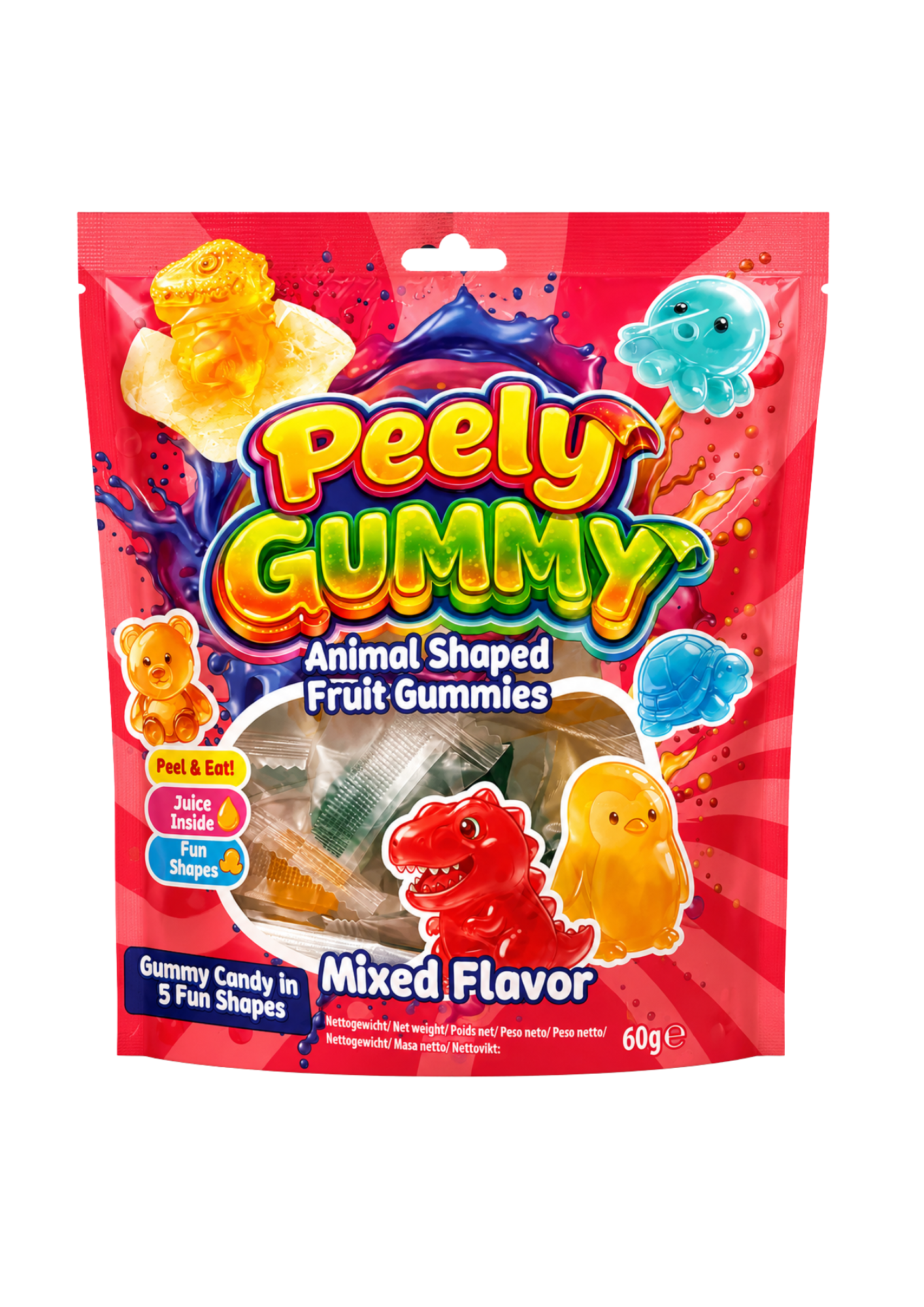 Peely Gummy Animal Shaped Fruit Gummies Mixed Flavor