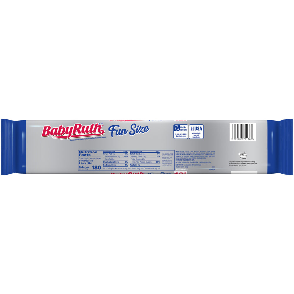 L’arrière de l’emballage gris aux extrémités bleues avec les informations nutritives en bleu, le tout sur fond blanc