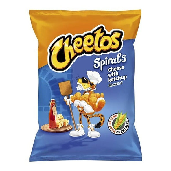 Un paquet orange et bleu avec un tigre avec une spatule en bois et une toque blanche. Plus bas un fromage et du ketchup sur une planche en bois, le tout sur fond blanc