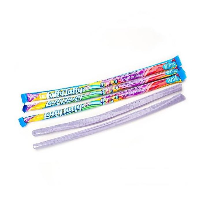 3 emballages en forme de long bâtonnet couleur arc-en-ciel avec des extrémités bleus, le tout sur fond blanc
