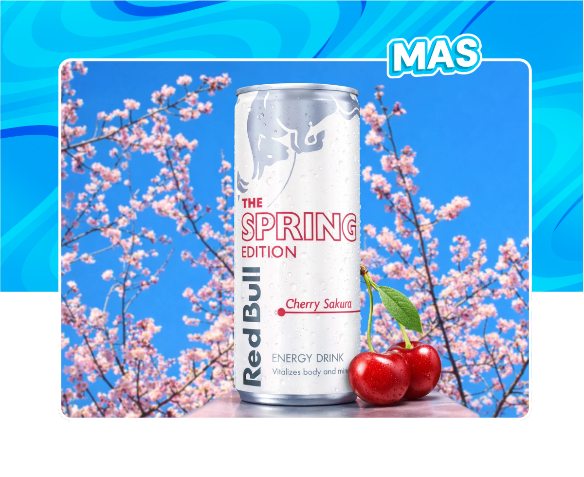 Canette redbull sakura avec cerise et fleurs de cerisier