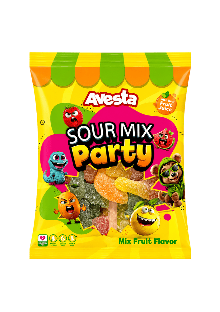 Avesta Sour Mix Party Gummy Fruit Flavor, bonbon américain acidulé mix de fruits en sachet party size coloré