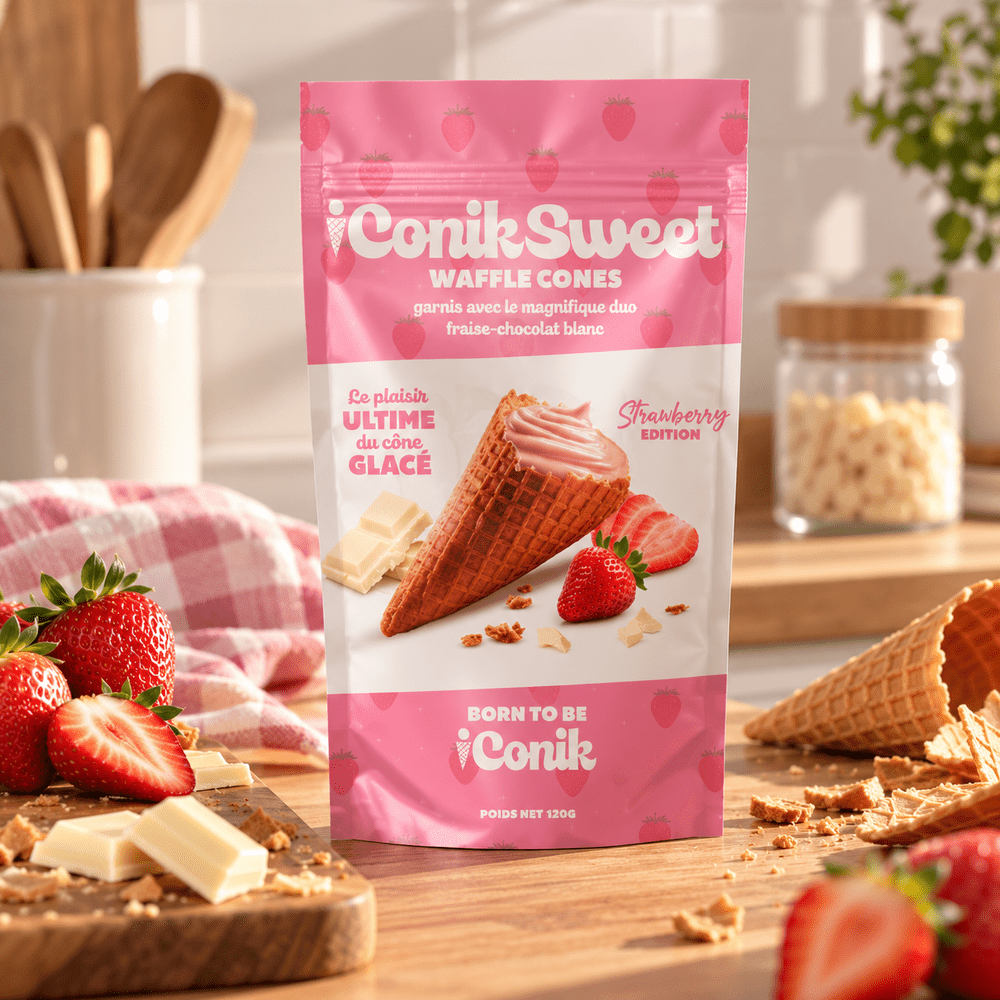 iConiksweet Waffle Cones White Chocolate & Strawberry