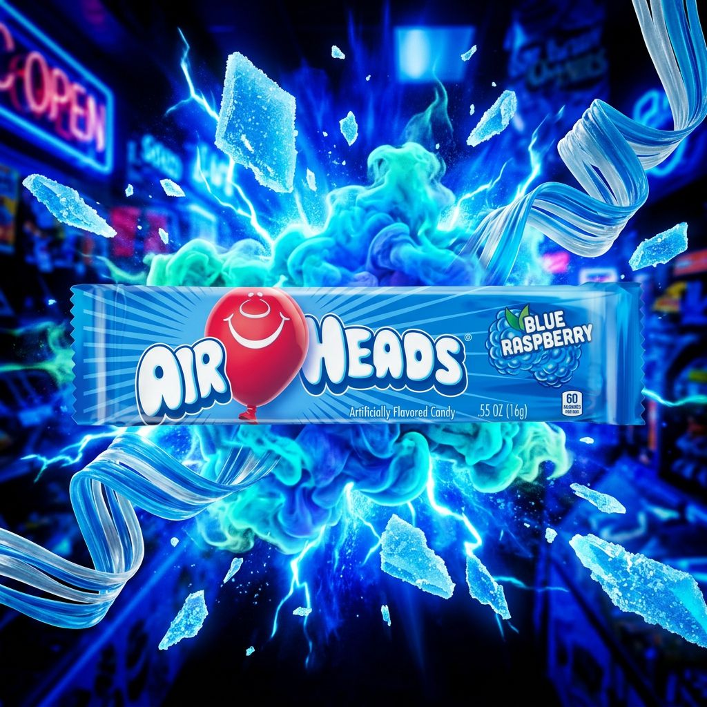 Air Heads Blue Raspberry, bonbon taffy américain framboise bleue, format barre individuelle, disponible sur My American Shop