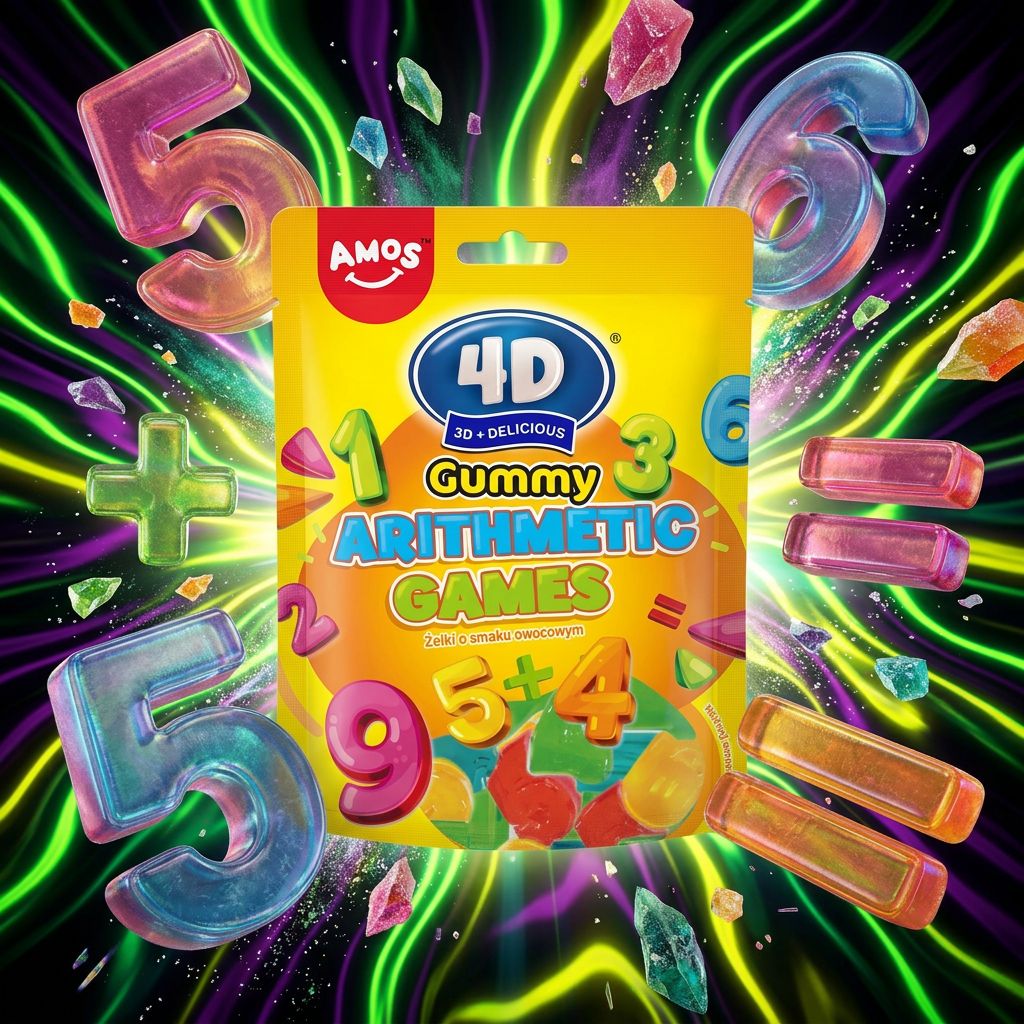 Amos 4D Gummy Arithmetic Games, bonbons gummies en relief chiffres, saveurs fruitées, disponible sur My American Shop