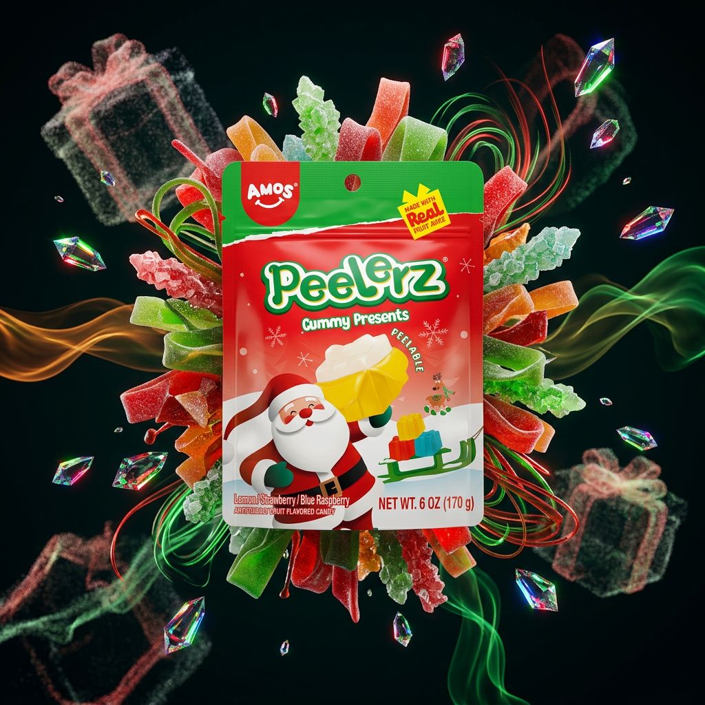 Amos Peelerz bonbons gummies cadeaux de Noël, format sachet, confiserie americaine, disponible sur My American Shop