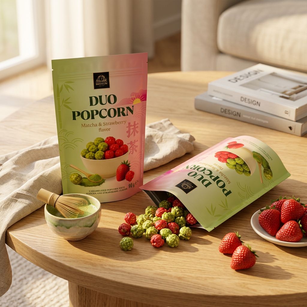 Bardollini Duo Popcorn Matcha & Strawberry flavor