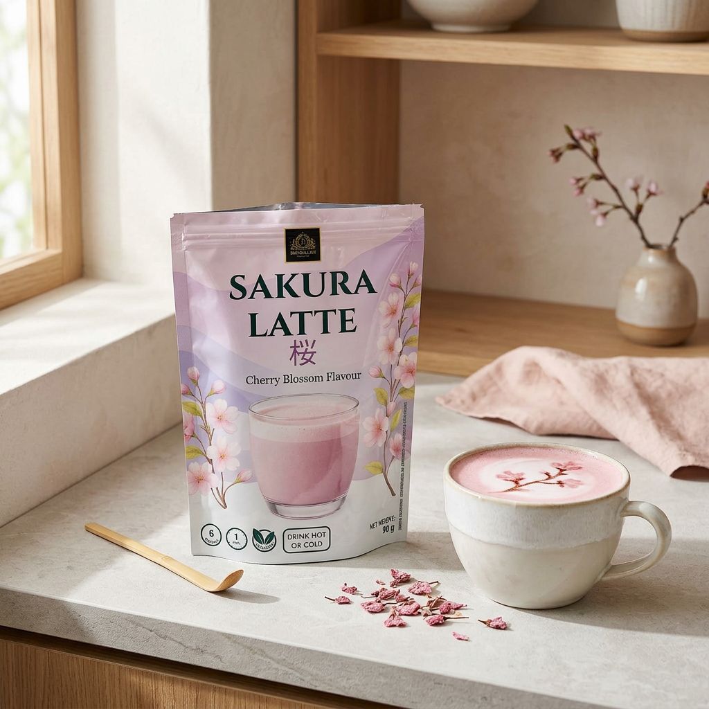Bardollini Sakura Latte en poudre, arôme fleur de cerisier, teinte rose naturelle, disponible sur My American Shop