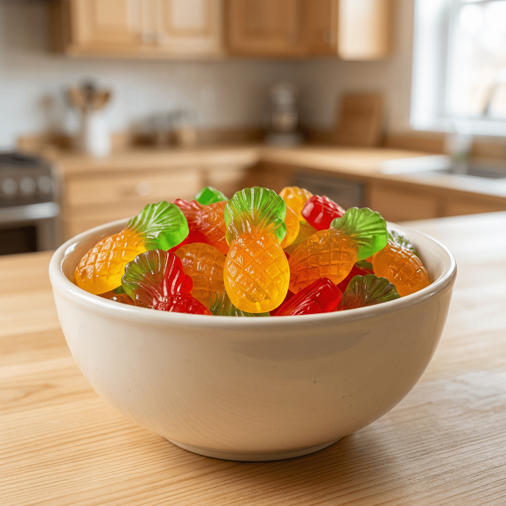 Bonbons Bebeto Pineapple Pick'n Mix présentés dans un bol | My American Shop