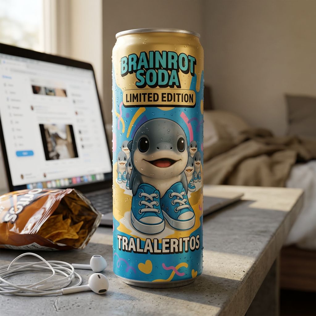 Brainrot Soda Los Tralaleritos, canette collector sans sucre zéro calorie, importée des USA, disponible sur My American Shop