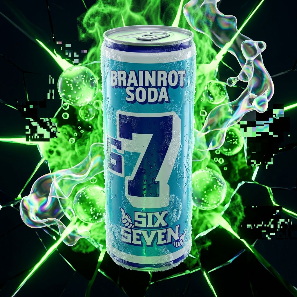 Brainrot Soda Seven, boisson pétillante verte zéro sucre en canette, disponible sur My American Shop