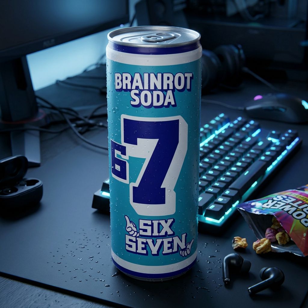 Brainrot Soda Seven, boisson pétillante verte zéro sucre en canette, disponible sur My American Shop