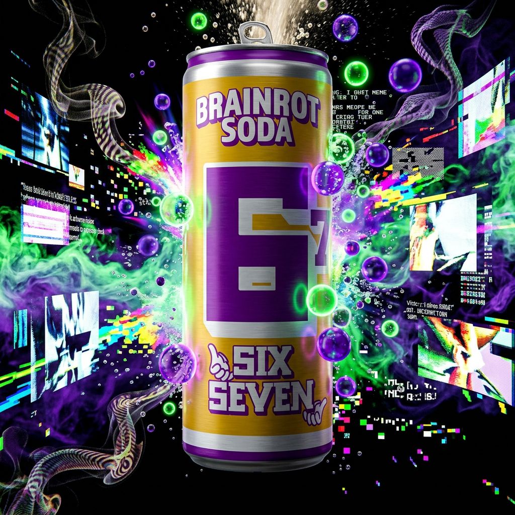 Brainrot Soda Six, soda pétillant sans sucre inspiré culture meme, origine USA, disponible sur My American Shop