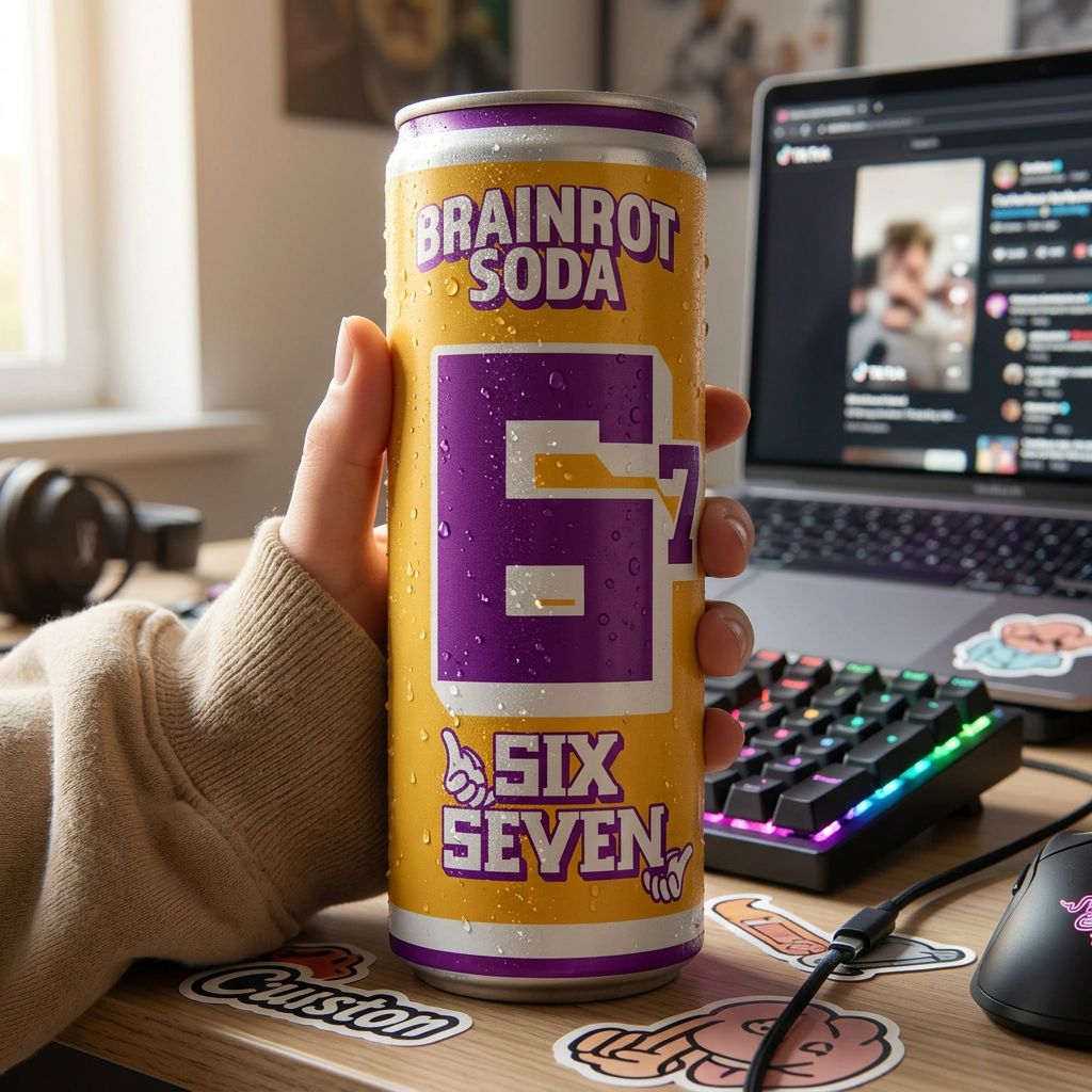 Brainrot Soda Six, soda pétillant sans sucre inspiré culture meme, origine USA, disponible sur My American Shop