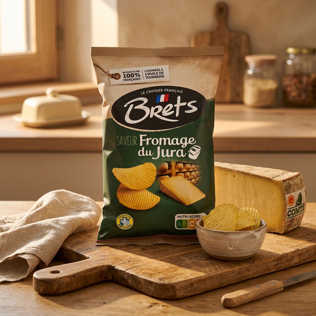 Chips Brets Flavour Jura Cheese au Comté AOP, snack premium français, disponible sur My American Shop