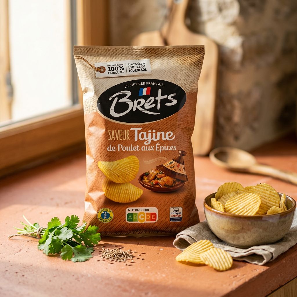Chips Bret's Tajine de Poulet aux Epices, saveur orientale épicée, fabriquées en France, disponible sur My American Shop